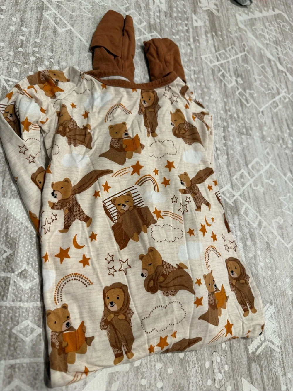 Little Sleepies White and Brown Star Print Pajama Top - 3T